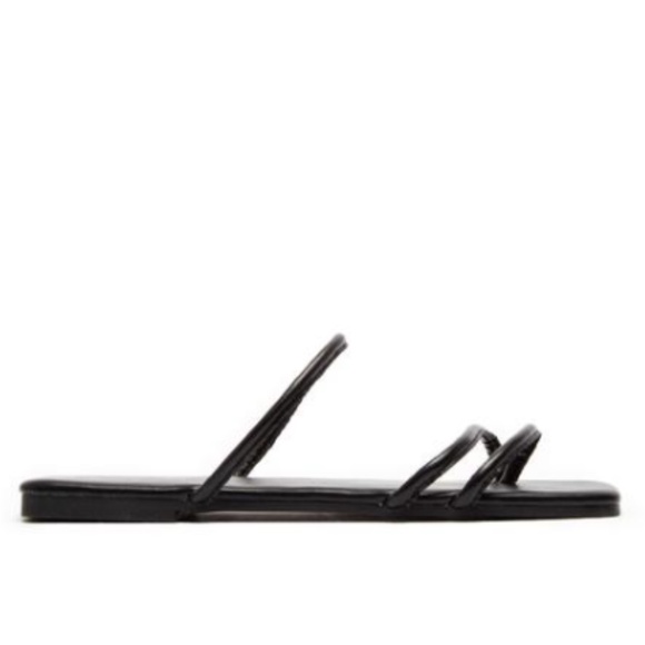 Square Toe Strappy Slide Sandals in Black - Picture 5 of 6